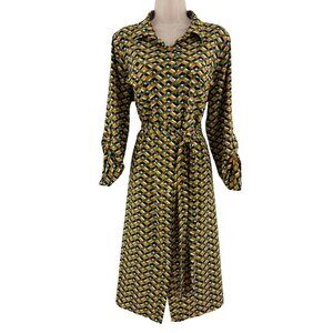 Size 1X 16‎ GEOMETRIC PRINT SHIRT DRESS W/TIE Classy Career All-Season PLUS SIZE